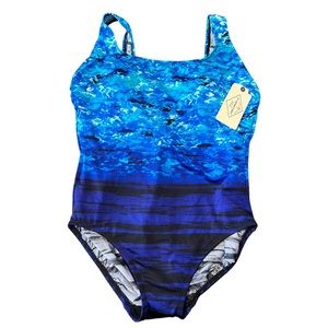 St John’s Bay Blue One Piece Swimsuit Secretly Slender Bust Support Size 10